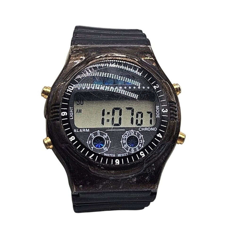 Vintage LEB Digital Chronograph Watch With Gold Accents Water Resistant Band